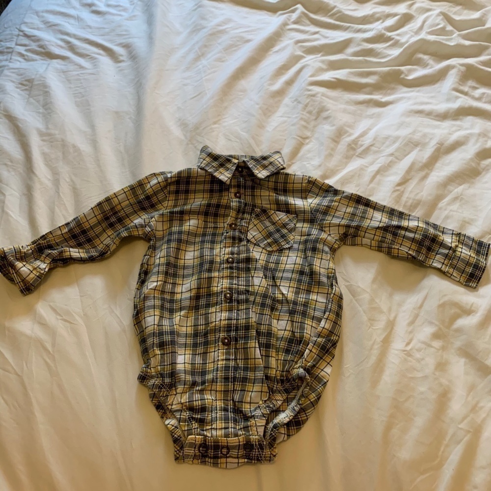 Carter's 12 Month Blue And Yellow Plaid Onesie And Blue Short Sleeve Onesie(861) - Picture 2 of 10